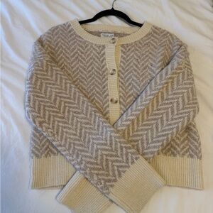 Women’s Chevron Knit Cardigan Sweater - Cream & Taupe